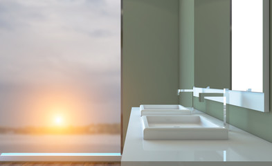 Abstract  toilet and bathroom interior for background. 3D rendering. Sunset