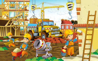 cartoon scene with funny construction site car - illustration for children © honeyflavour