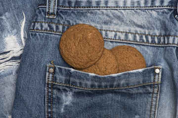 Oatmeal biscuits in trousers pocket.