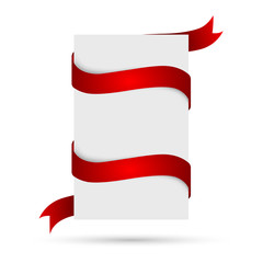 White banner with red ribbon. Vector illustration.