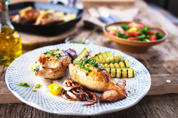 Stuffed squid with buckwheat