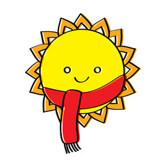 cute smiling sun cartoon character with scarf vector illustration