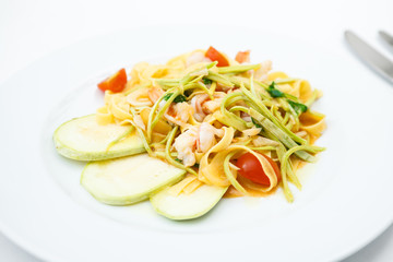 Tagliatelle with tiger prawns