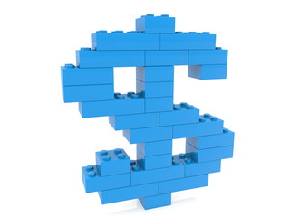 Blue Dollar sign built from toy bricks
