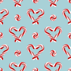 Seamless pattern with candy cane lollypops