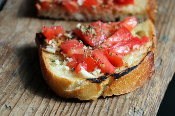 fresh delicious bruschetti close up photo