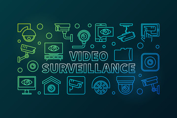 Video surveillance colored banner in line style