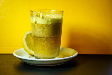 A glass of traditional drink for stamina or energy drink with eggs and tea. Teh talua or teh telor is a tea beverage from West Sumatra. The tea is unique because of the use of egg yolk.