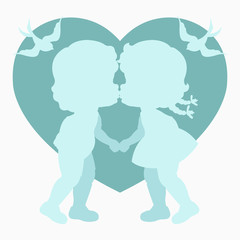 Clip art of two cute lovers & a heart in blue shades which can be used for creating your wallpapers, backgrounds, backdrop images, fabric patterns, clothing prints, labels, crafts & other projects