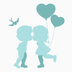 Obraz premium Clip art of two lovers & heart balloons in blue shades which can be used for creating your own wallpapers, backgrounds, backdrop images, fabric patterns, clothing prints, labels, crafts & other projec