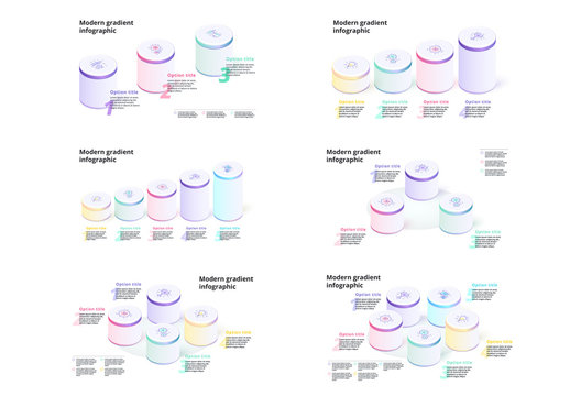Colorful 3 to 5 Step Infographics With 3D Barrels