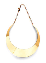 Beautiful golden necklace on white background