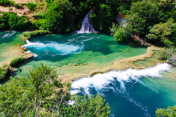 Naklejka na ściany i meble Small waterfall, beautiful landscape in Croatia