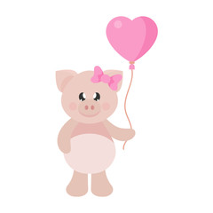 Obraz na płótnie Canvas cartoon cute pig girl with bow and lovely balloons
