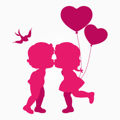 Clip art of two lovers & heart balloons in pink shades which can be used for creating your own wallpapers, backgrounds, backdrop images, fabric patterns, clothing prints, labels, crafts & others