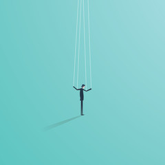 Business vector concept of manipulation, exploitation, domination, control and power over worker, employee. Businessman as puppet