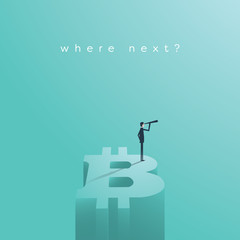 Bitcoin future vector concept. Symbol of cryptocurrency risk investment, possible danger of loss, volatility.