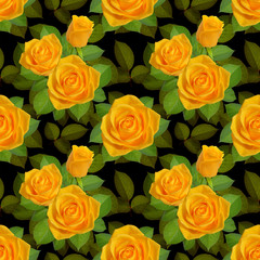 Seamless border with yellow roses on black  background