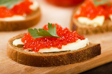 Sandwiches with red caviar