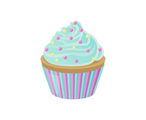 Cupcake with Blue Cream and Bright Round Sprinkles