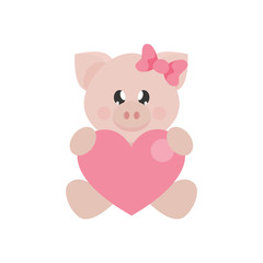 cartoon cute pig girl sitting with heart