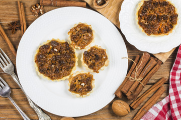 The walnut pie is on the table