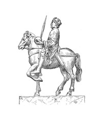 Fototapeta na wymiar Medieval bronze statuette of Charlemagne or Charles the Great Holy Roman emperor horseback