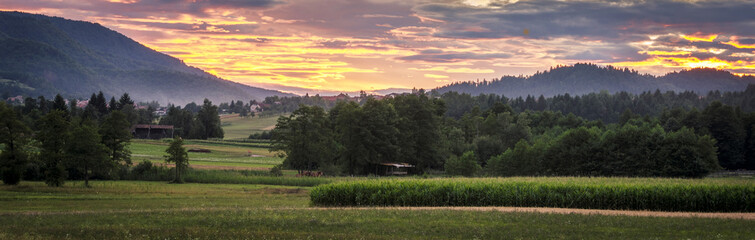 Fototapeta na wymiar Countryside with sunset