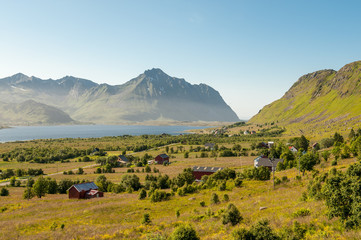 Fototapeta na wymiar Scenic summer landscape in the countryside of Lofoten in northern Norway
