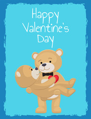 Happy Valentines Day Poster Teddy Bear Couple Blue
