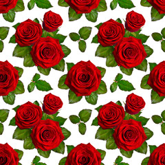 Seamless background with red roses. Isolated on white background