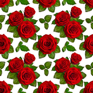 Seamless background with red roses. Isolated on white background