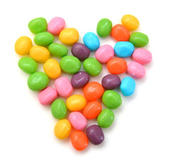 Fototapeta na wymiar Colorful, mixed jelly beans on white background