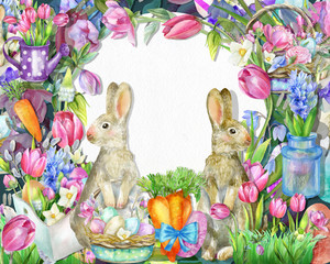 Spring frame with rabbits