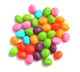 Colorful, mixed jelly beans  on white background