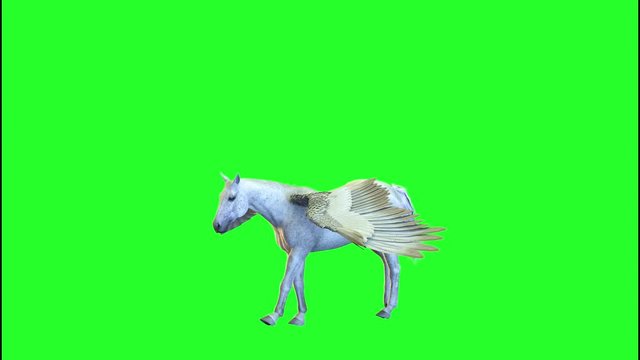 horse with wings Pegasus flies on a green background, 3D render