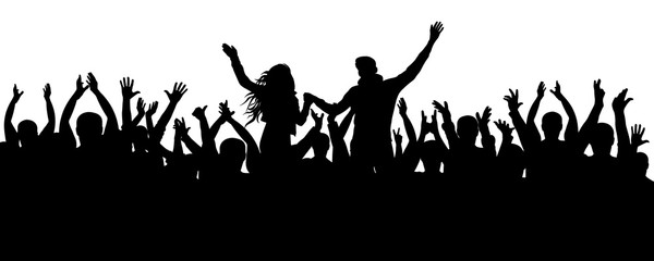 Fototapeta na wymiar Concert, party. Applause crowd silhouette, cheerful people. Funny cheering, isolated vector