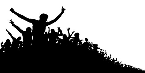 Fototapeta na wymiar Crowd of people, vector silhouette background. Concert, party, sport, sports fans, cheerful applause