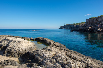 Blue coast of Portinatx on the island of ibiza