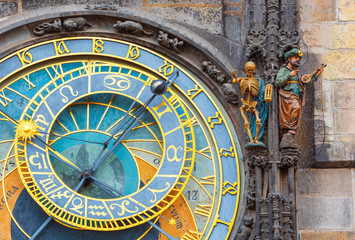 Detail of the Prague Astronomical Clock (Orloj) in the Old Town of Prague,Czech Republic