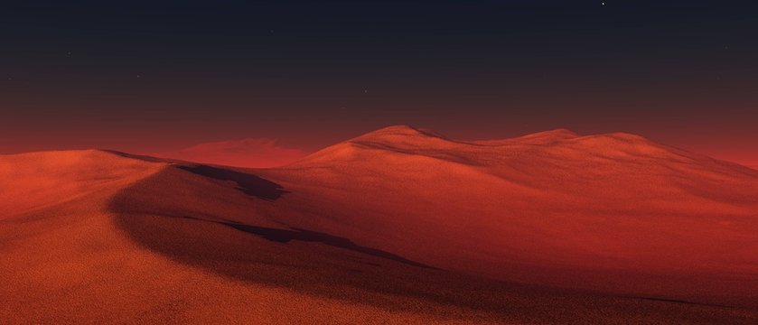 Martian landscape, surface of Mars
3D rendering