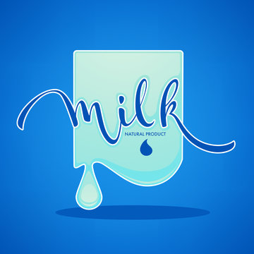 milk and dairy product logo, label, emblem with hand drawn lettering composition