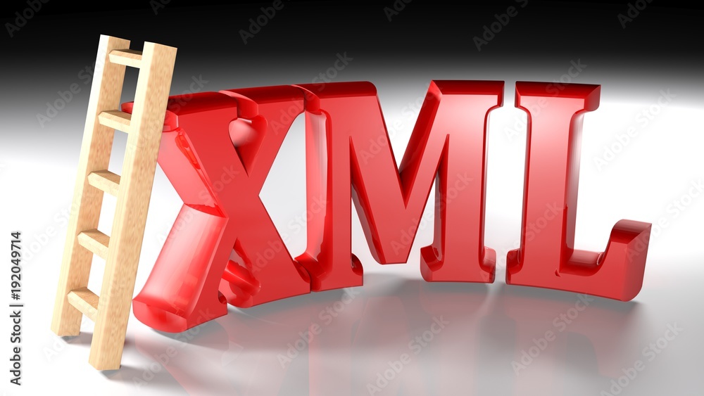 Poster wooden ladder at xml red write - 3d rendering