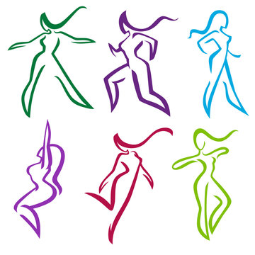 vector collection of abstract women in dancing and sportive poses for your logo