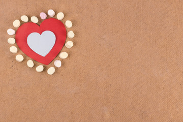 lovers day condept. heart and marshmallow candies.