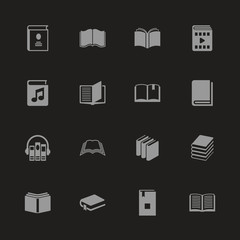 Books icons - Gray symbol on black background. Simple illustration. Flat Vector Icon.