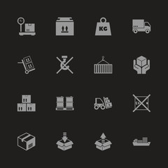 Cargo icons - Gray symbol on black background. Simple illustration. Flat Vector Icon.