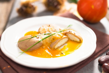 Chestnut gnocchi with pumpkin sauce