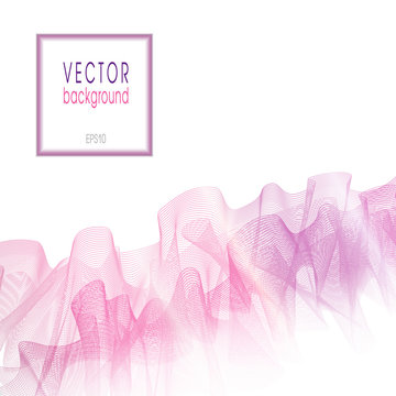 Ruched pink veil. Textile, silk texture. Squiggly lines. White background. Design for book, brochure cover. Abstract vector pattern for invitation, greeting card, leaflet, flyer. EPS10