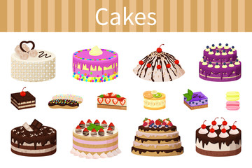Various Delicious Desserts Vector Illustration